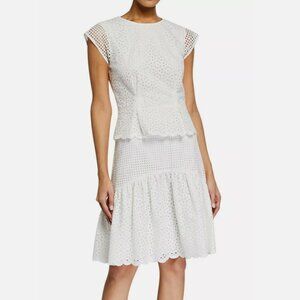NWT DIANE VON FURSTENBERG Sz8 ANNIKA TIERED EYELET MESH SHORT SLEEVE DRESS IVORY